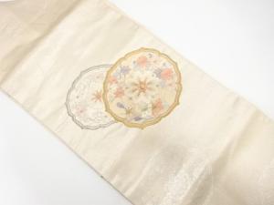 草花模様　刺繍　名古屋帯